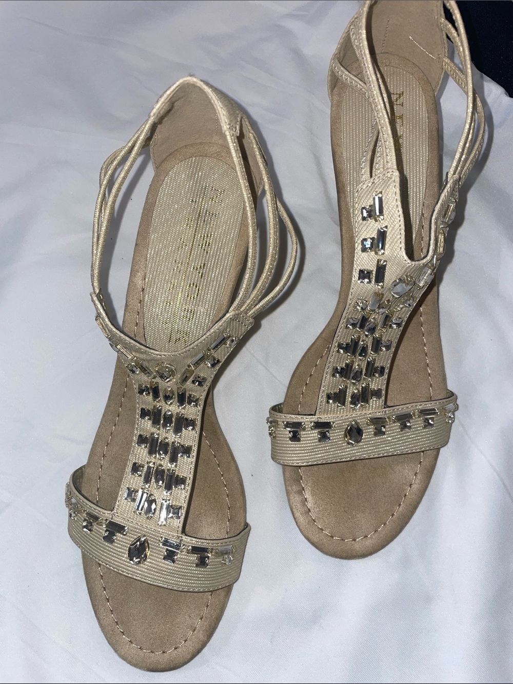 New York Transit Gold-Tone Jeweled T-Strap Sandals